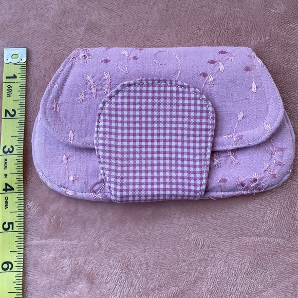 Handmade Wallet Patchwork Cottagecore Lilac and Pink Floral Gingham Embroidered - Picture 10 of 11